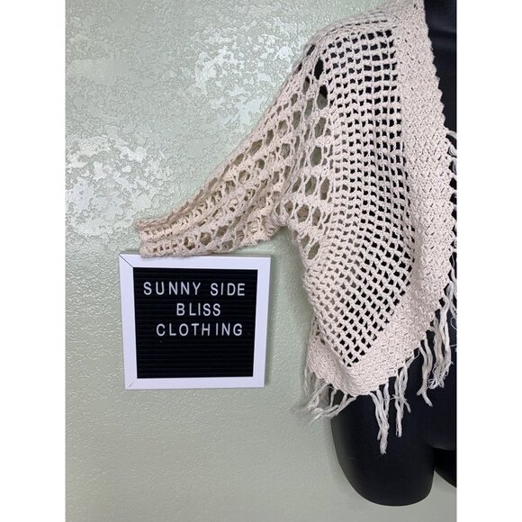 Chico’s Cream Cotton Cardigan with Fringe Size 1 - Picture 3 of 9